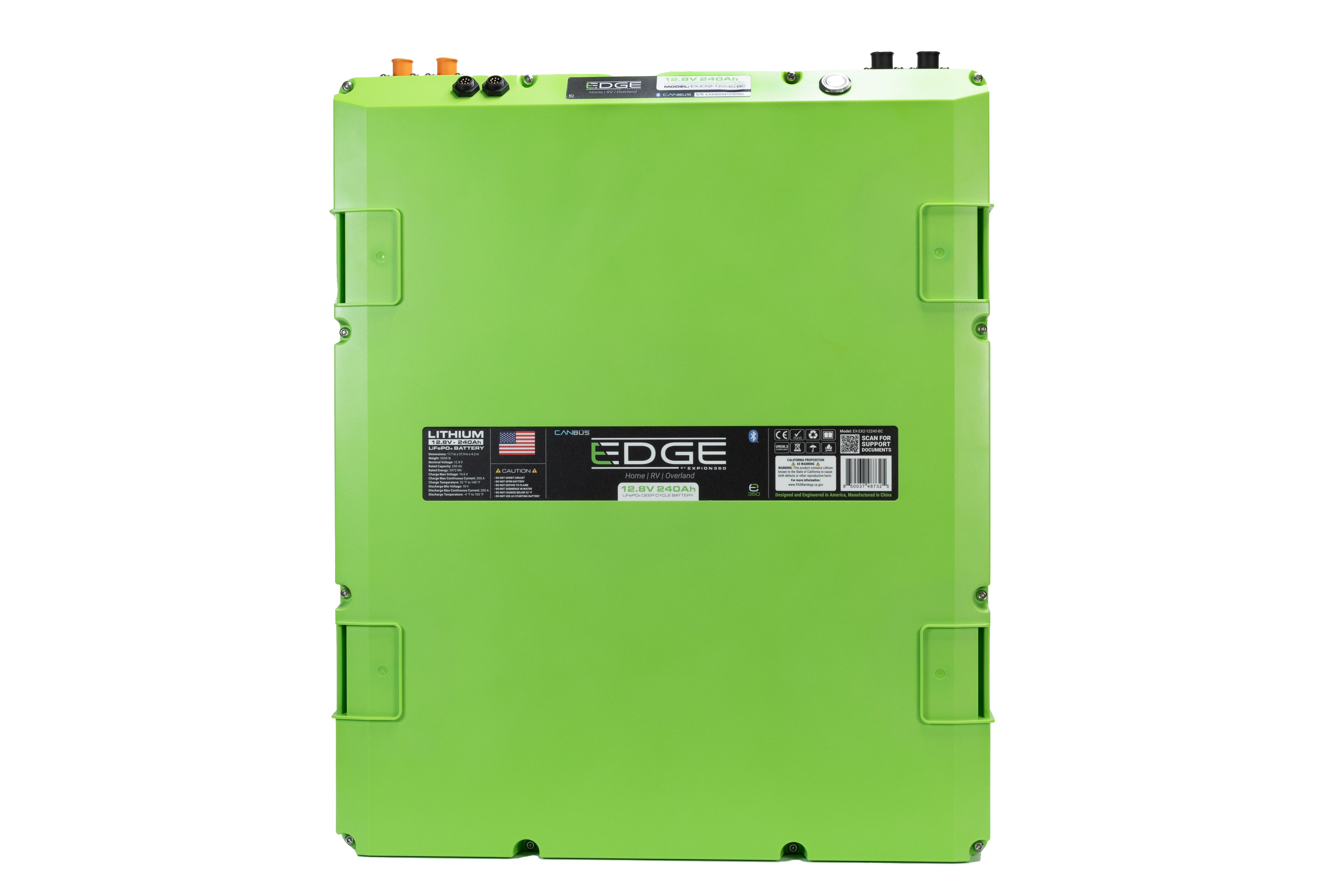 E360 12.8V 240Ah EX2 Edge LiFePO4 Deep Cycle Battery w/Bluetooth, CAN Bus, VHC Internal Heating.