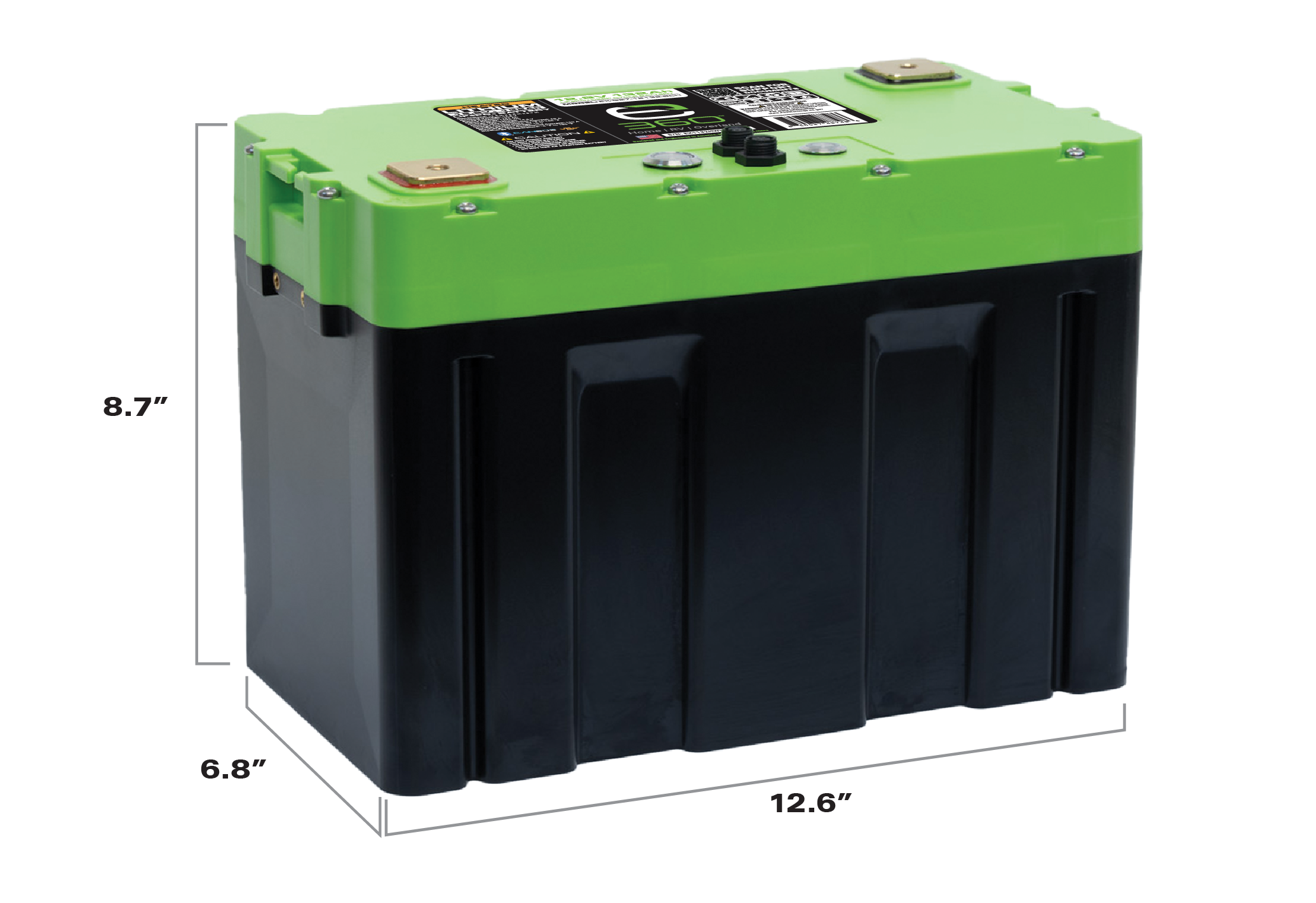 E360 12.8V 132Ah Group 27 Deep Cycle LiFePO4 Battery w/Bluetooth, CAN Bus, VHC Internal Heating.