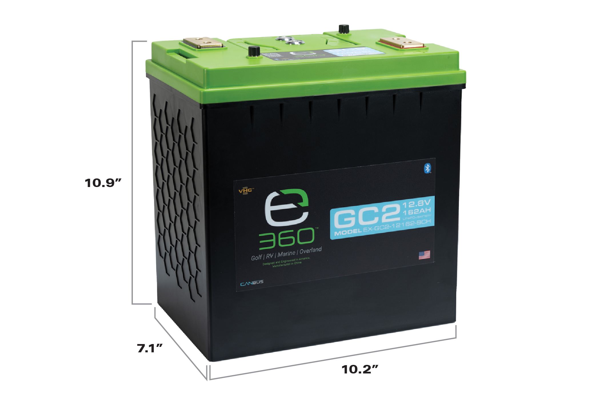 E360 12.8V 162Ah GC2 LiFePO4 Deep Cycle Battery w/Bluetooth, CAN Bus, VHC Internal Heating.